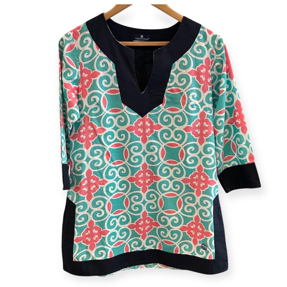 Simply Southern Notched Neck Patterned Tunic EUC